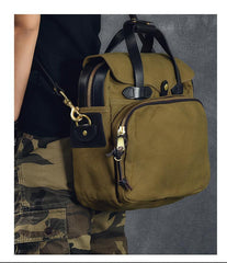 Canvas Leather Mens Khaki Briefcase 15'' Side Bag Messenger Bag Shoulder Bag For Men - imessengerbags
