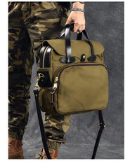 Canvas Leather Mens Khaki Briefcase 15'' Side Bag Messenger Bag Shoulder Bag For Men - imessengerbags