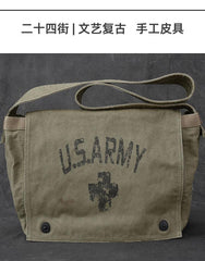 Washed Canvas Mens Large Brown Side Bag 14‘’ Army Green Messenger Bag Shoulder Bag For Men - imessengerbags
