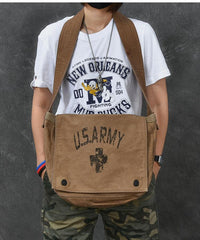 Washed Canvas Mens Large Brown Side Bag 14‘’ Army Green Messenger Bag Shoulder Bag For Men - imessengerbags
