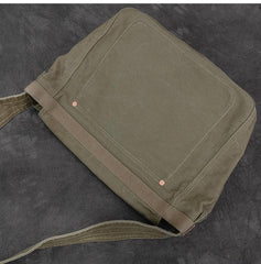 Washed Canvas Mens Large Brown Side Bag 14‘’ Army Green Messenger Bag Shoulder Bag For Men - imessengerbags