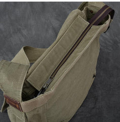 Washed Canvas Mens Large Brown Side Bag 14‘’ Army Green Messenger Bag Shoulder Bag For Men - imessengerbags