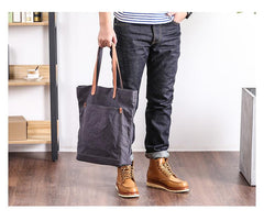 Canvas Leather Mens Womens Large White Handbag Tote Bag Khaki Shoulder Tote Purse For Men - imessengerbags