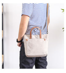 Canvas Leather Mens Womens Large White Handbag Tote Bag Khaki Shoulder Tote Purse For Men - imessengerbags