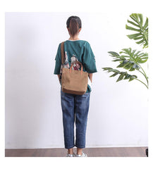 Canvas Leather Mens Womens Large White Handbag Tote Bag Khaki Shoulder Tote Purse For Men - imessengerbags