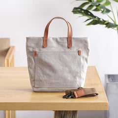 Canvas Leather Mens Womens Large White Handbag Tote Bag Khaki Shoulder Tote Purse For Men - imessengerbags