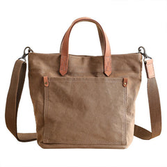 Canvas Leather Mens Womens Large White Handbag Tote Bag Khaki Shoulder Tote Purse For Men - imessengerbags