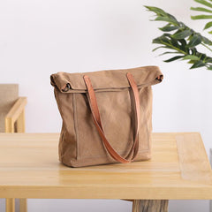 Canvas Leather Mens Womens Large White Handbag Tote Bag Khaki Shoulder Tote Purse For Men - imessengerbags