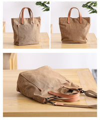Canvas Leather Mens Womens Large White Handbag Tote Bag Khaki Shoulder Tote Purse For Men - imessengerbags