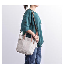 Canvas Leather Mens Womens Large White Handbag Tote Bag Khaki Shoulder Tote Purse For Men - imessengerbags