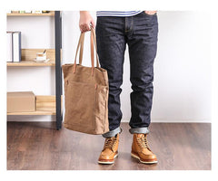 Canvas Leather Mens Womens Large White Handbag Tote Bag Khaki Shoulder Tote Purse For Men - imessengerbags