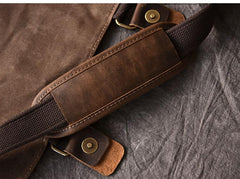 Canvas Leather Mens Large Khaki Side Bag 14'' Brown Messenger Bag Shoulder Bag For Men - imessengerbags