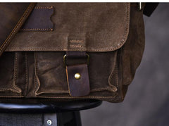 Canvas Leather Mens Large Khaki Side Bag 14'' Brown Messenger Bag Shoulder Bag For Men - imessengerbags