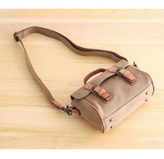 Canvas Leather Mens Womens Green Portable Side Bag Khaki Messenger Bag Small Courier Bag For Men - imessengerbags