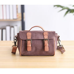 Canvas Leather Mens Womens Green Portable Side Bag Khaki Messenger Bag Small Courier Bag For Men - imessengerbags