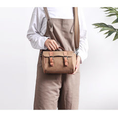 Canvas Leather Mens Womens Green Portable Side Bag Khaki Messenger Bag Small Courier Bag For Men - imessengerbags
