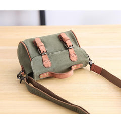 Canvas Leather Mens Womens Green Portable Side Bag Khaki Messenger Bag Small Courier Bag For Men - imessengerbags