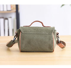 Canvas Leather Mens Womens Green Portable Side Bag Khaki Messenger Bag Small Courier Bag For Men - imessengerbags