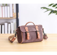 Canvas Leather Mens Womens Green Portable Side Bag Khaki Messenger Bag Small Courier Bag For Men - imessengerbags