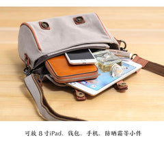 Canvas Leather Mens Womens Green Portable Side Bag Khaki Messenger Bag Small Courier Bag For Men - imessengerbags