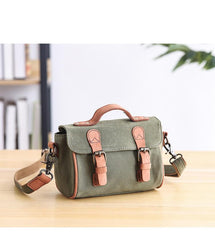 Canvas Leather Mens Womens Green Portable Side Bag Khaki Messenger Bag Small Courier Bag For Men - imessengerbags