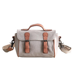 Canvas Leather Mens Womens Green Portable Side Bag Khaki Messenger Bag Small Courier Bag For Men - imessengerbags
