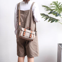 Canvas Leather Mens Womens Green Portable Side Bag Khaki Messenger Bag Small Courier Bag For Men - imessengerbags