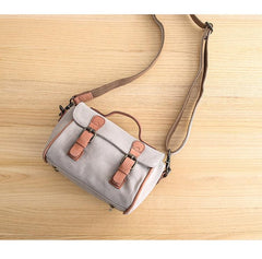Canvas Leather Mens Womens Green Portable Side Bag Khaki Messenger Bag Small Courier Bag For Men - imessengerbags