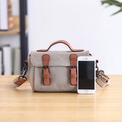 Canvas Leather Mens Womens Green Portable Side Bag Khaki Messenger Bag Small Courier Bag For Men - imessengerbags