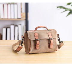 Canvas Leather Mens Womens Green Portable Side Bag Khaki Messenger Bag Small Courier Bag For Men - imessengerbags
