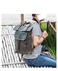 Waxed Canvas Mens Womens 15‘’ Computer Backpack Green School Backpack Hiking Backpack for Men - imessengerbags