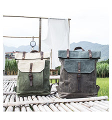Waxed Canvas Mens Womens 15‘’ Computer Backpack Green School Backpack Hiking Backpack for Men - imessengerbags