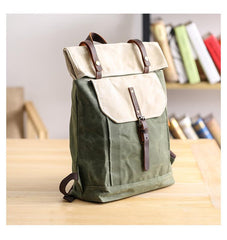 Waxed Canvas Mens Womens 15‘’ Computer Backpack Green School Backpack Hiking Backpack for Men - imessengerbags