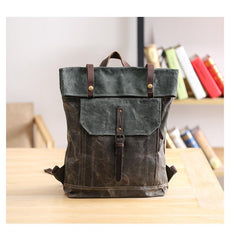 Waxed Canvas Mens Womens 15‘’ Computer Backpack Green School Backpack Hiking Backpack for Men - imessengerbags