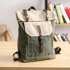 Waxed Canvas Mens Womens 15‘’ Computer Backpack Green School Backpack Hiking Backpack for Men - imessengerbags