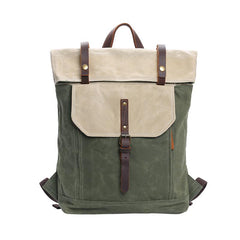 Waxed Canvas Mens Womens 15‘’ Computer Backpack Green School Backpack Hiking Backpack for Men - imessengerbags