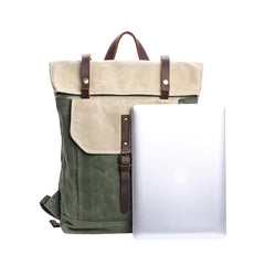 Waxed Canvas Mens Womens 15‘’ Computer Backpack Green School Backpack Hiking Backpack for Men - imessengerbags