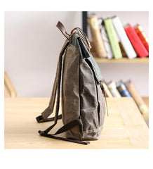 Waxed Canvas Mens Womens 15‘’ Computer Backpack Green School Backpack Hiking Backpack for Men - imessengerbags