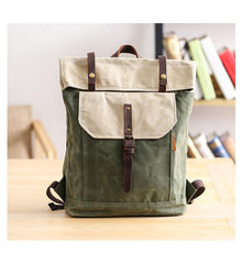 Waxed Canvas Mens Womens 15‘’ Computer Backpack Green School Backpack Hiking Backpack for Men - imessengerbags