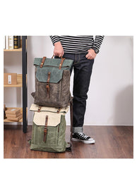 Waxed Canvas Mens Womens 15‘’ Computer Backpack Green School Backpack Hiking Backpack for Men - imessengerbags