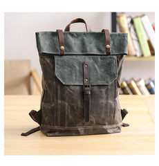 Waxed Canvas Mens Womens 15‘’ Computer Backpack Green School Backpack Hiking Backpack for Men - imessengerbags