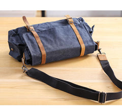 Waxed Canvas Leather Mens Waterproof 10'' Side Bag Courier Bag Blue Messenger Bag For Men