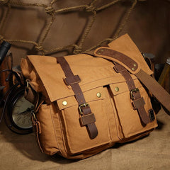 Canvas Leather Women Mens Blue 15'' Messenger Bag Khaki Side Bag Brown Shoulder Bag For Men - imessengerbags