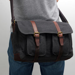 Canvas Mens Side Bag 15'' Black Large Courier Bag Postman Bag Messenger Bag for Men - imessengerbags