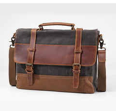 Canvas Leather Mens Side Bag Gray 14'' Briefcase Postman Bag Messenger Bag for Men - imessengerbags