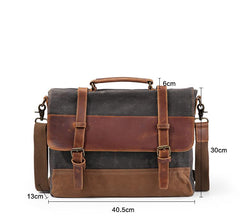 Canvas Leather Mens Side Bag Gray 14'' Briefcase Postman Bag Messenger Bag for Men - imessengerbags