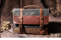 Canvas Leather Mens Side Bag Gray 14'' Briefcase Postman Bag Messenger Bag for Men - imessengerbags
