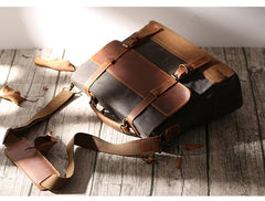 Canvas Leather Mens Side Bag Gray 14'' Briefcase Postman Bag Messenger Bag for Men - imessengerbags