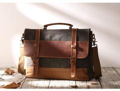 Canvas Leather Mens Side Bag Gray 14'' Briefcase Postman Bag Messenger Bag for Men - imessengerbags