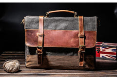 Canvas Leather Mens Side Bag Gray 14'' Briefcase Postman Bag Messenger Bag for Men - imessengerbags